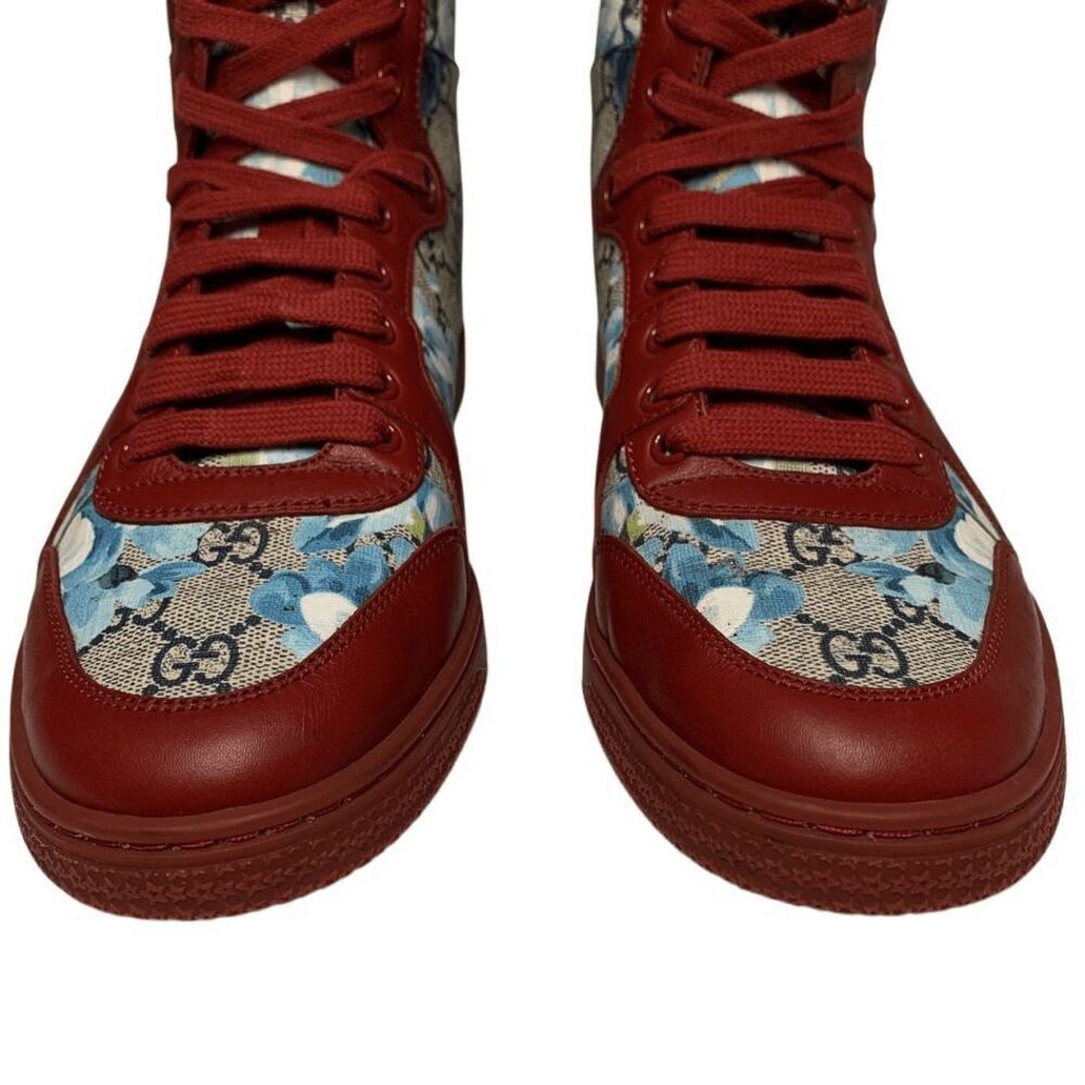 Gucci Coda Bloom High Top Sneaker Red EU 38.5 US 8.5 Blue Floral GG Supreme Logo - Picture 3 of 12